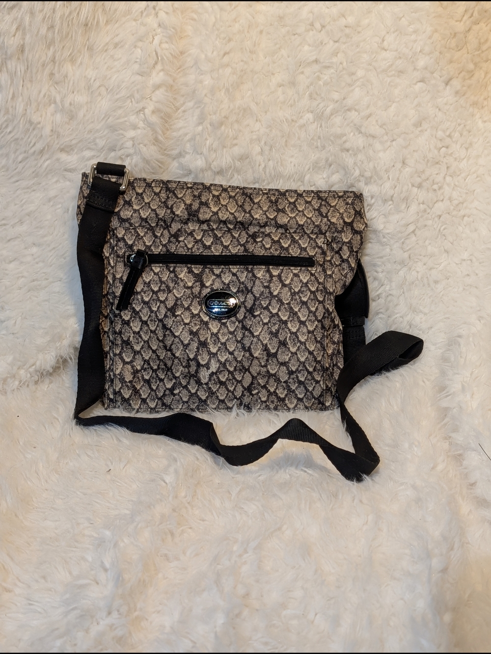 Coach Snake-Print Canvas Crossbody Bag in Black and Cream